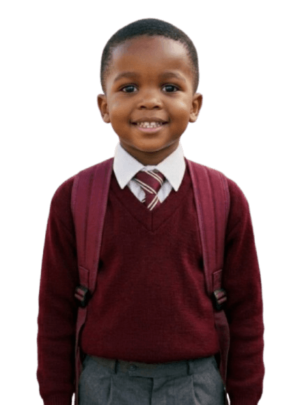 Smiling student in school uniform with a backpack